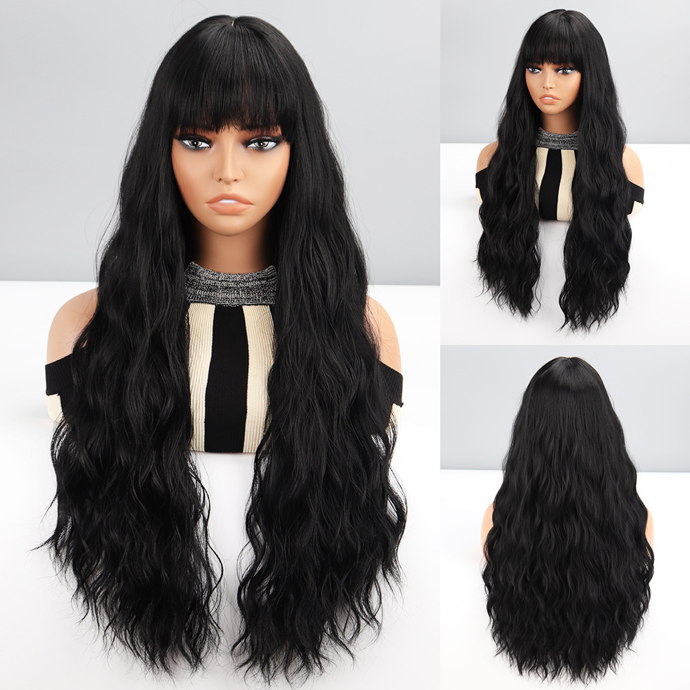 Long Wig with Bangs Multi-Color Water Ripple Pattern Synthetic Hair High Temperature Silk Machine Made New Style_voghion.com