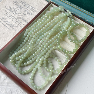 Wholesale natural Hetian jade Qingshui Cuiqing mother chain bracelet round beads DIY beaded material necklace live goods