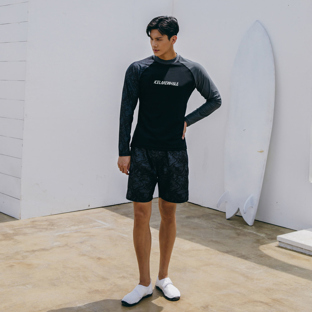 2026 New Men's Long-Sleeve Sun-Protective Conservative Shorts Surfing Suit Diving Waterproof Rash Guard Southeast Asia Japan Korea Swimwear