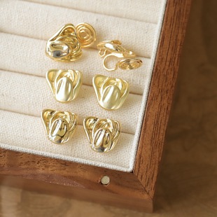 Color-retaining copper gold-plated smooth matte gold vintage Tulip 925 silver pin earrings without ear holes ear clip earrings accessories