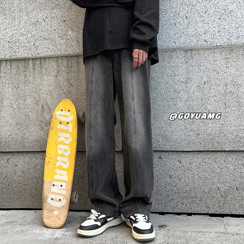 2024 hombres de moda otoño e invierno pantalones sueltos de otoño simples y versátiles tendencia coreana retro pantalones vaqueros de trapeador de pierna ancha control