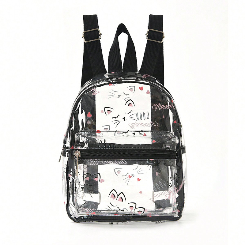 Mochila portátil de PVC transparente de alta qualidade e grande capacidade com estampa de gato em miniatura da Feihong Cross-Border._voghion.com