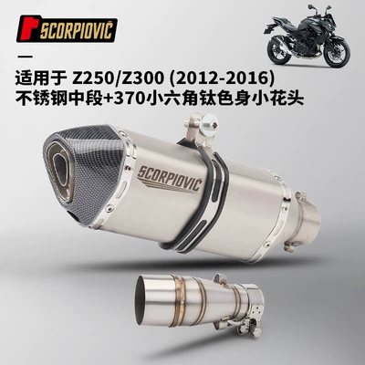 Suitable for Motorcycle Z250: Motorcycle exhaust pipe - z250z300-middle-section-370-small-hexagonal-titanium-body-small-flower-head