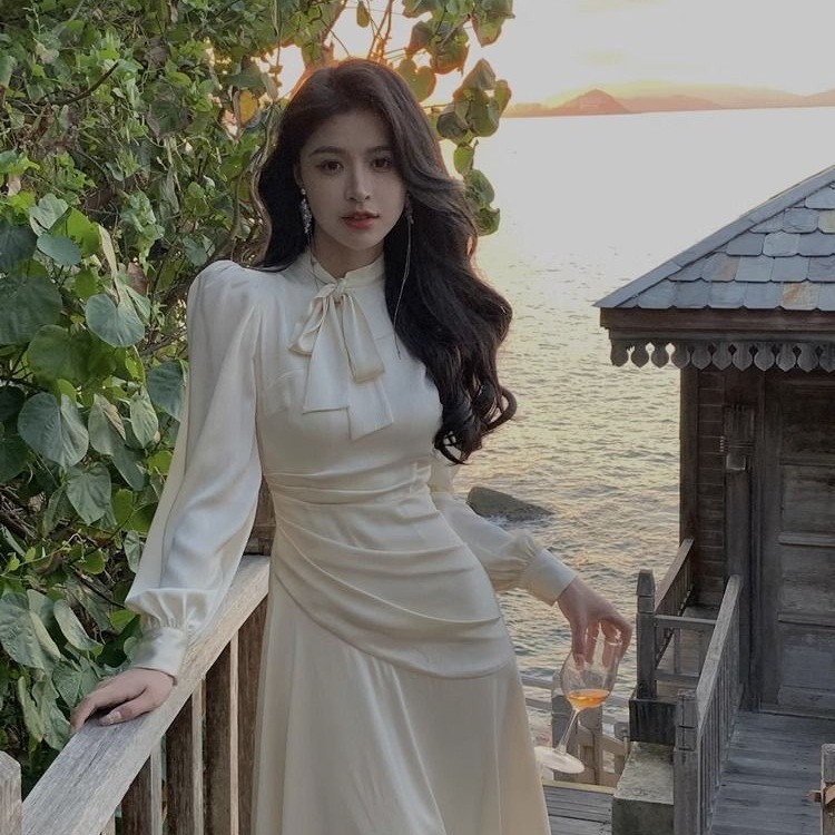 法式温柔连衣裙女2025秋冬新款高级感名媛收腰气质优雅礼服长裙子|undefined