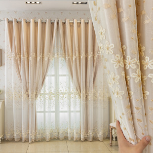 Curtain Fabric Embroidered Garden Style Window Screen Double-layer Integrated Shading Belt Yarn Small Fresh Korean Princess Style Bedroom Wholesale