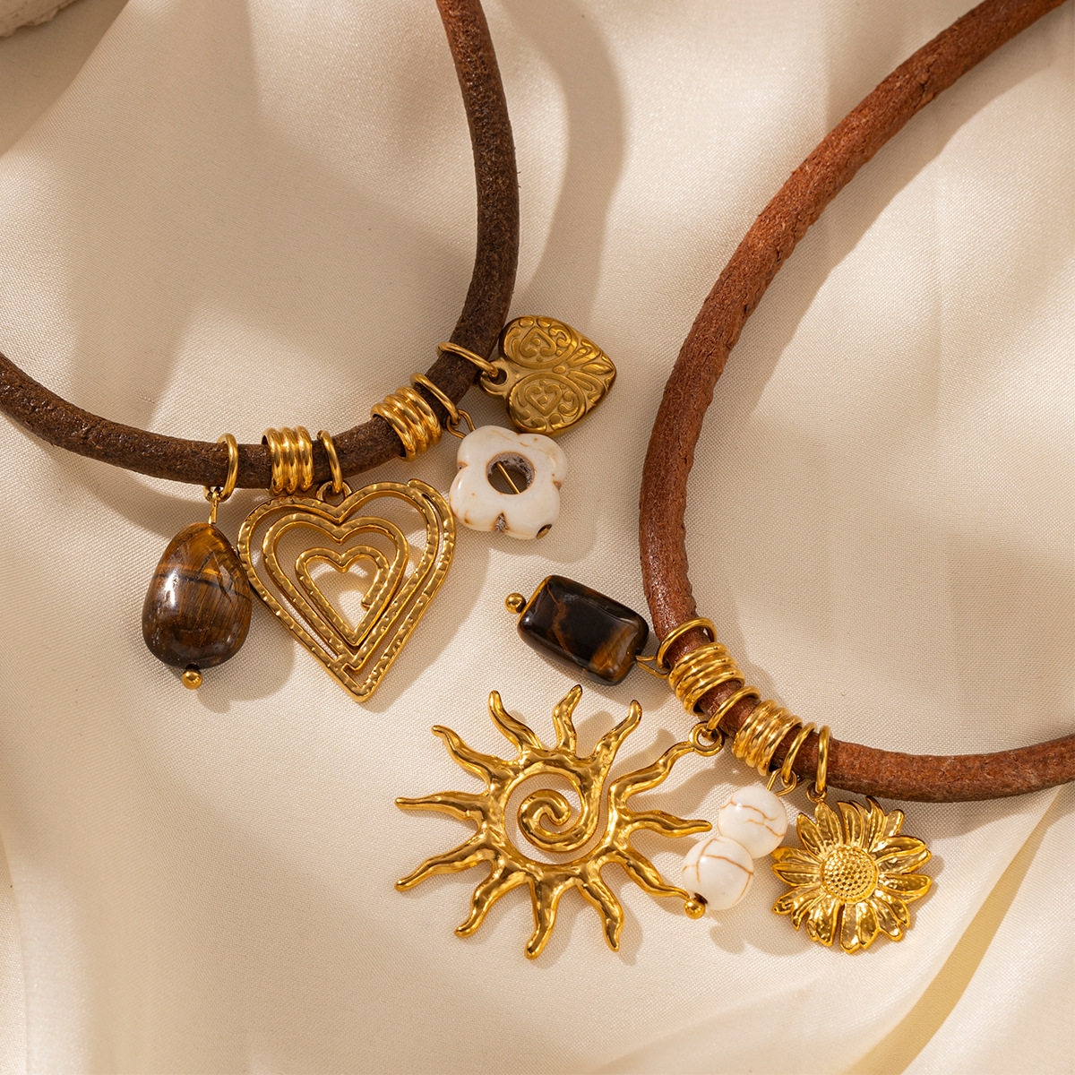 Collar de acero inoxidable de alta calidad de lujo ligero, estilo de cuerdas de cuero, collar de colgante de acero de titanio, venta caliente transfronteriza