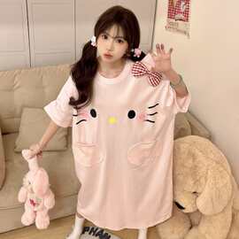 helloKitty猫睡衣女夏季短袖可爱卡通凯蒂猫睡衣纯棉家居服加大码