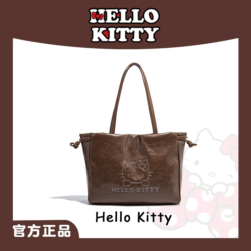 Hello Kitty, вместительная мягкая ретро сумка подмышечная, плечевая сумка через одно плечо, с затягивающимся шнурком