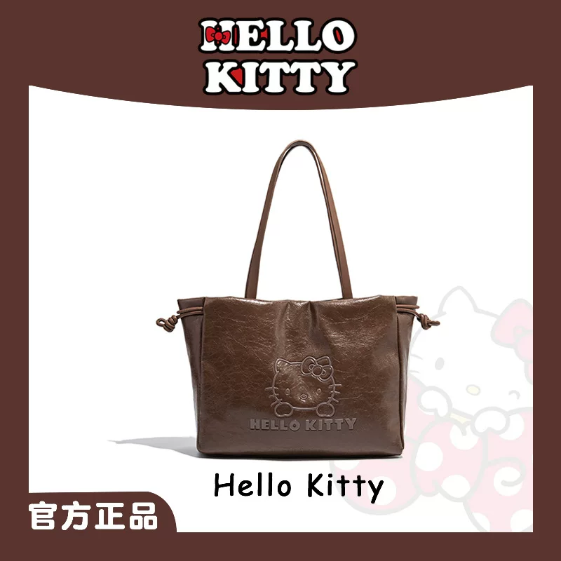 Hello Kitty, вместительная мягкая ретро сумка подмышечная, плечевая сумка через одно плечо, с затягивающимся шнурком