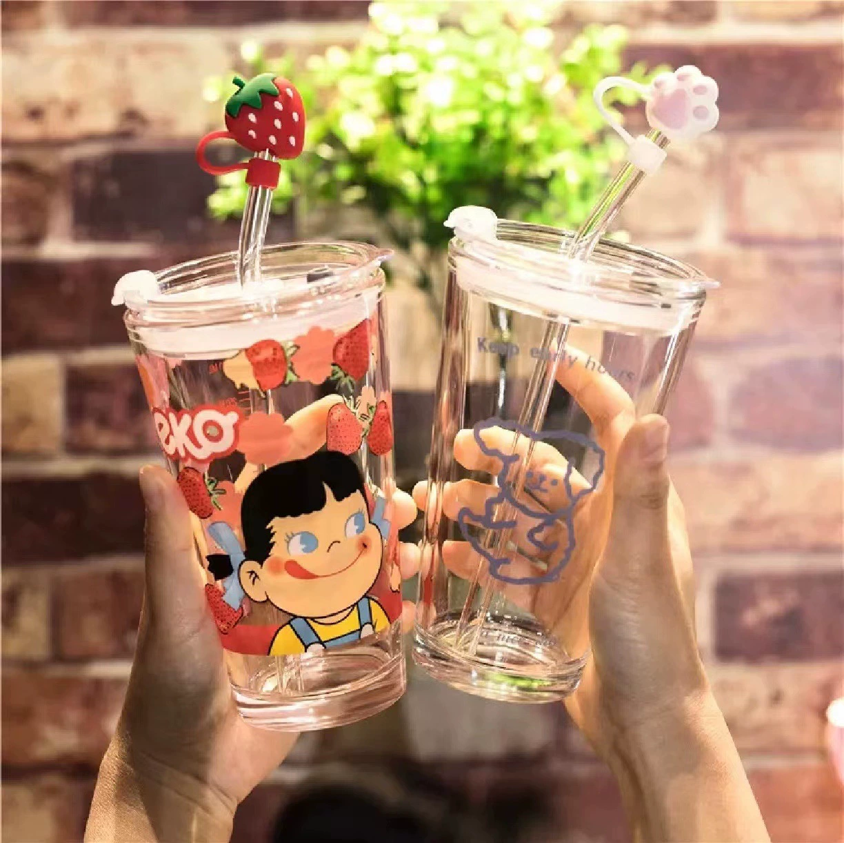Стакан для воды с Cartoon Glass, силиконовая трубочка, 401–500 мл милая летняя кружка