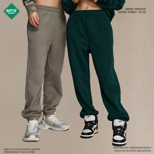 2025 Winter Fleece Lined Thick Loose Straight Leg Drawstring Men's Pants Trend Brand Unisex