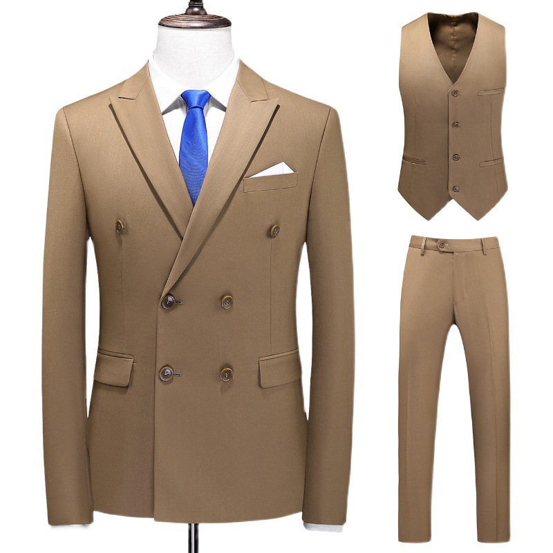 Men's Clothing promotion of men's large size suits three piece suits double breasted solid color suits business formal wear wholesale_voghion.com