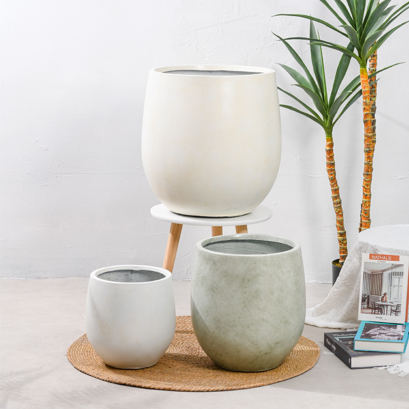创意水泥陶瓷花盆镁泥大口径圆形大号别墅商场室内盆栽花盆容器盆