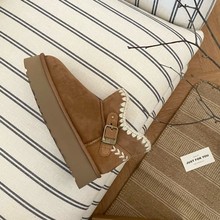 河南桑坡雪地靴新款女士羊皮毛一体厚底加厚毛线V扣短靴棉鞋