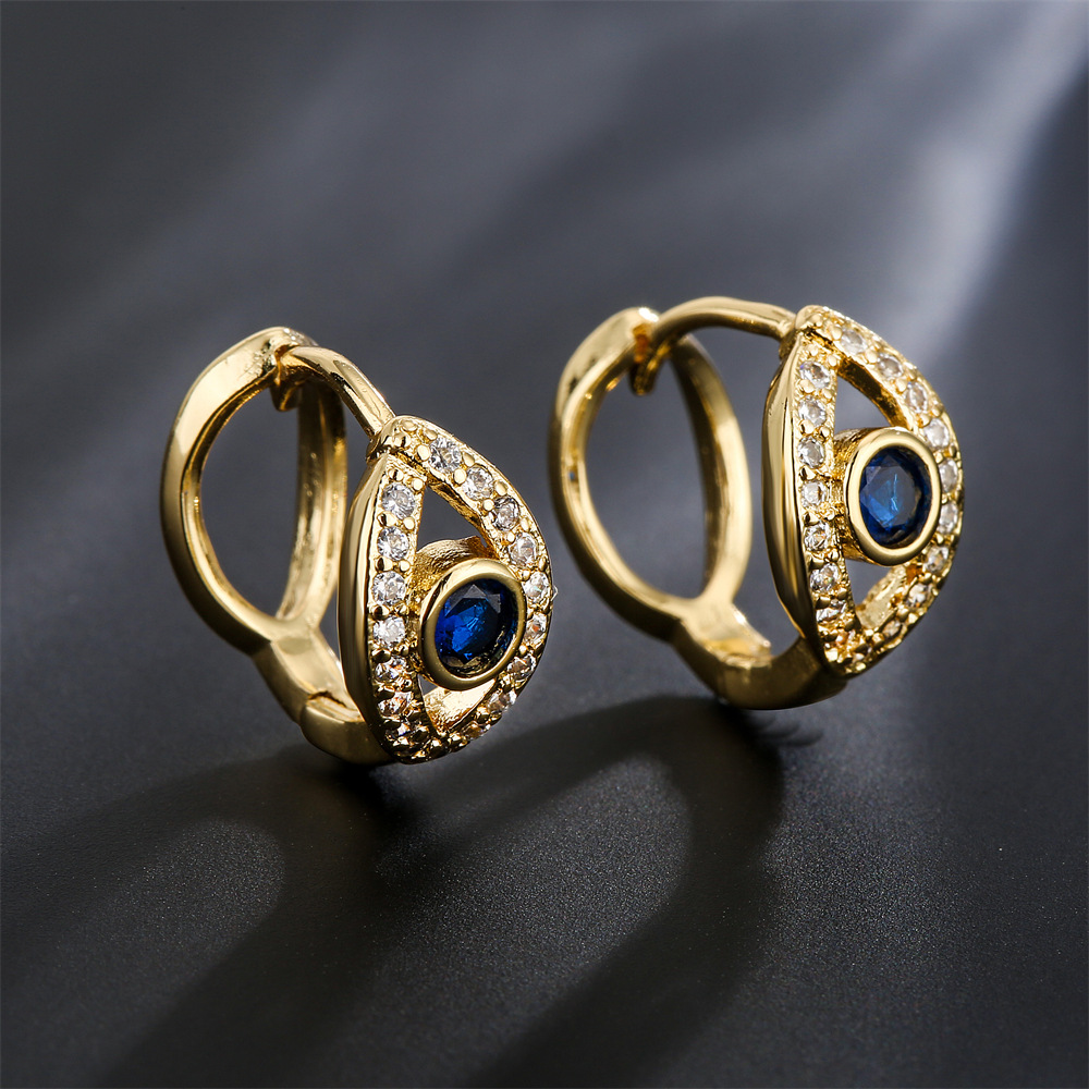 Vintage Copper-plated 18k Gold Inlaid Zircon Devil's Eye Earrings Wholesale display picture 1