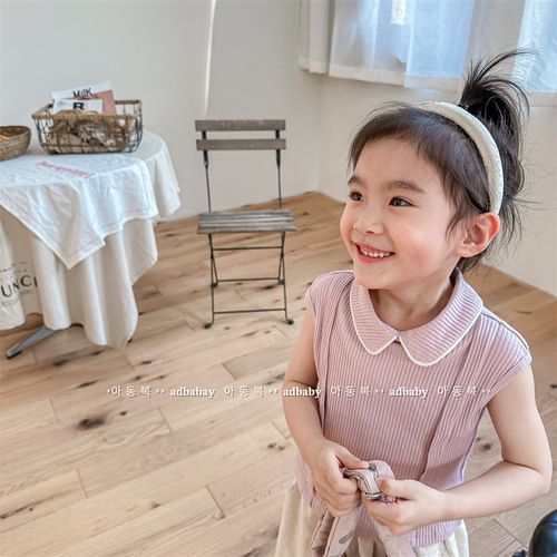 2024 Children's Clothing Summer New Products Girls Summer Clothes Korean Style Plaid Sleeveless Shirt Summer Bottoming Shirt 123237