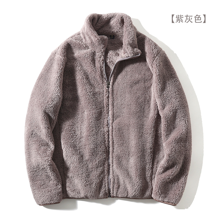 試着室 ~ 両面の珊瑚の絨毯の冬のタイプの男性の立襟とベルベットの保温は絨毯の揺れる粒の絨毯のカジュアルなコートをつかみます。