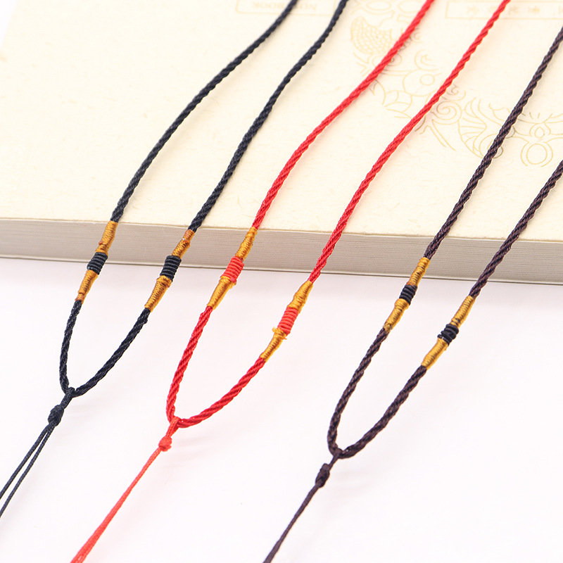 挂坠复古宝石装饰黄金编织绳项链 半成品diy饰品珠链儿童珠子红绳