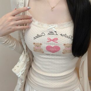 Lace summer cute top with cups with bow sleevless, lace dress