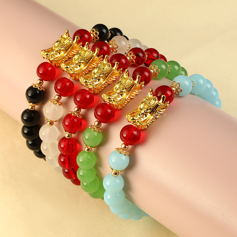 European and American cross-border new beaded elastic bracelet creative birth year dragon year faucet couple bracelet New Year gift European and American cross-border new beaded elastic bracelet creative birth year dragon year faucet couple bracelet New Year gift