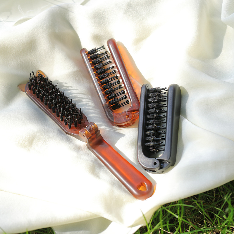 Nuevo ámbar plegable melina de cerdo peine portátil para viajar damas cabello rizado peine de estilo suelto