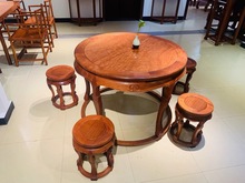 缅甸花梨大果紫檀圆鼓桌休闲桌餐桌茶桌清式明式家具