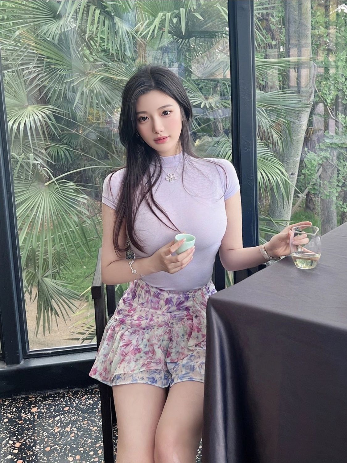 가슴이 큰 여성용 태국 하프 터틀넥 티셔츠, 순수한 욕망 스타일 라운드 넥 여름 신작 약간 시스루 바닥 셔츠 반팔 탑