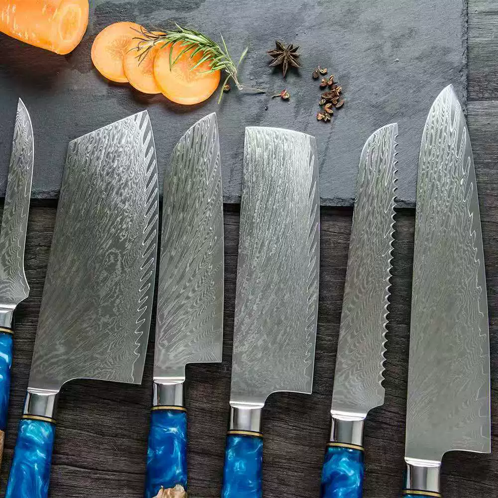 Дамасская кухонная посуда набор из нержавеющей стали кухня кухня кухня кухня кухня слот слот нож скролл пятно пятно