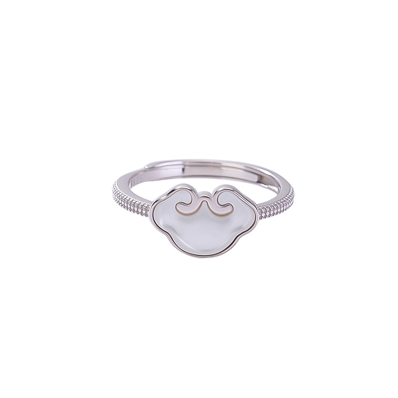 Nhẫn nữ bạc 925 mạ vàng đính đá trắng hình như ý, phong cách tân cổ điển sang trọng — Bạc