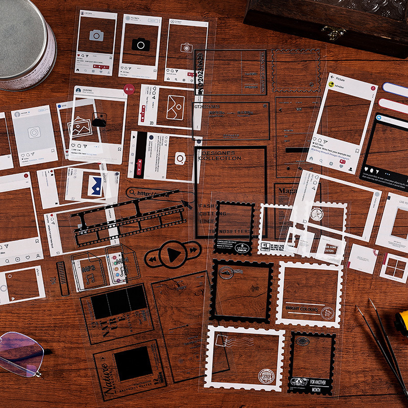 Especimen de tiempo transparente pegatinas impermeables paquete di tela de mano película pegatinas retro pegatinas de material de tarjeta pet-goo