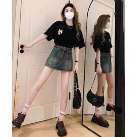 复古牛仔短裤女2026夏季新款高腰显瘦防走光设计感小个子辣妹裙裤