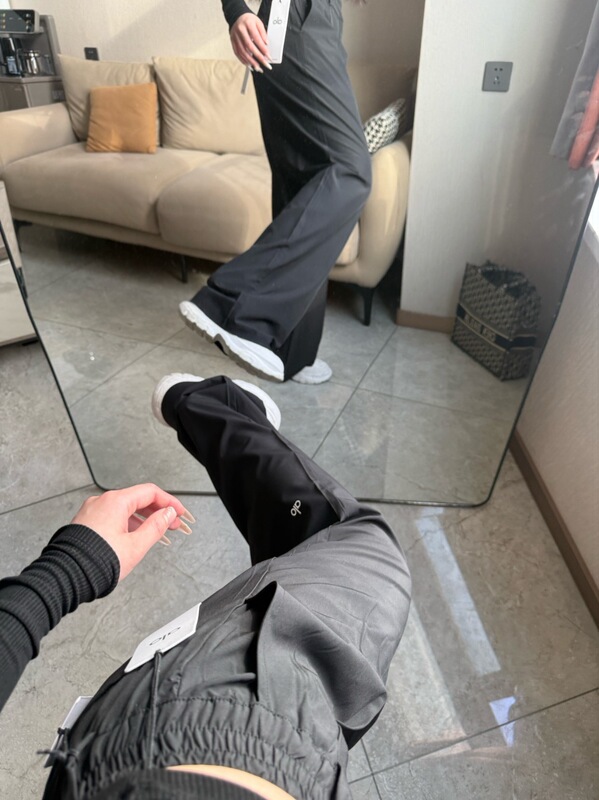alo西装裤女生秋季宽松拖地直筒松紧腰欧美风休闲显瘦垂感阔腿裤|undefined