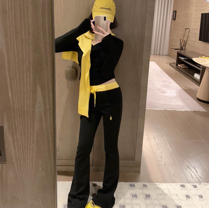 2025 Autumn/Winter Women's New Fashionable and Stylish Knight Embroidery Slim Fit Contrast Color Waistband Casual Flared Trousers