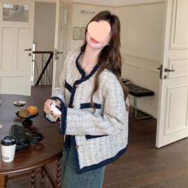 法式撞色流苏小香风外套2026秋季新款气质名媛风短款粗花呢上衣