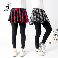 Children's clothing spring Korean style new girls' pants and leggings children's cotton cashmere plaid skirt pants and leggings on behalf of