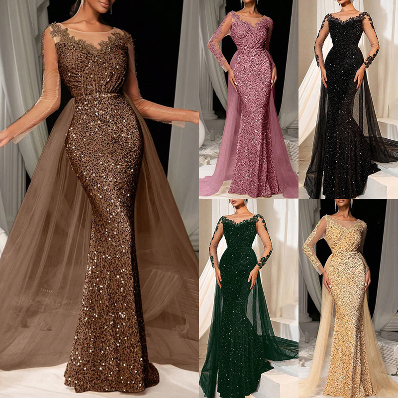 2025 Cross-Border European and American Ladies Prom Dress Long Skirt Elegant Fashionable Elegant Long Lace Party Evening Dress