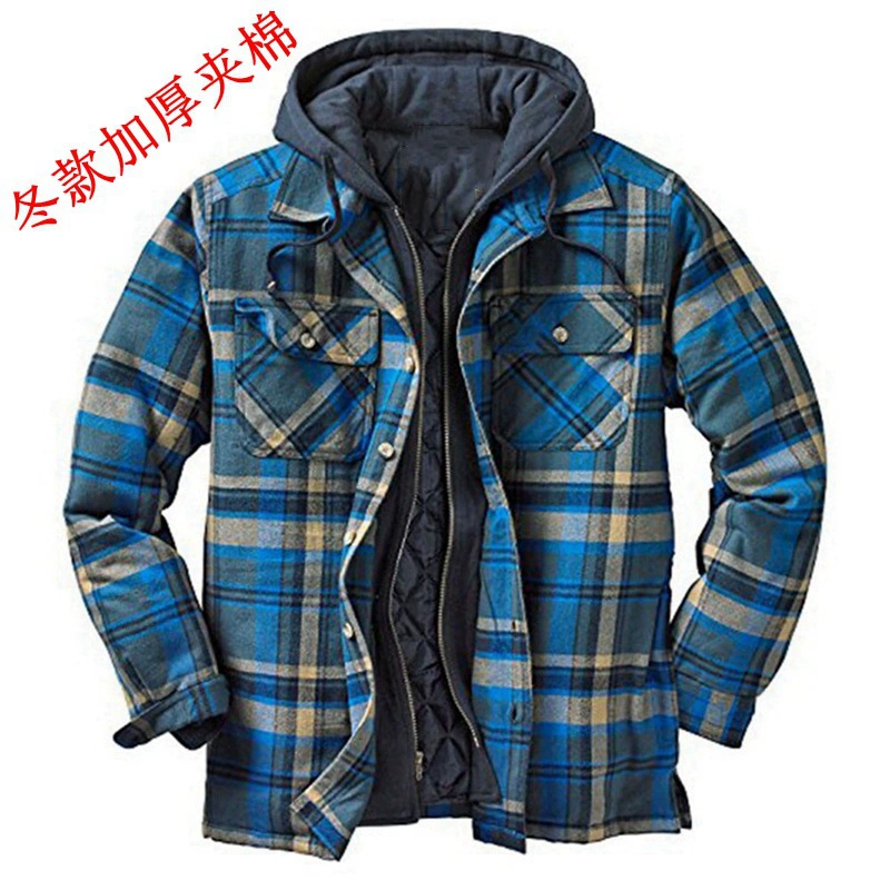 Внешняя торговля электронная коммерция взрывает мужскую европейскую и американскую осенне-зимнюю толстую хлопковую клетку с длинным рукавом Свободная куртка с капюшоном Пальто мужское