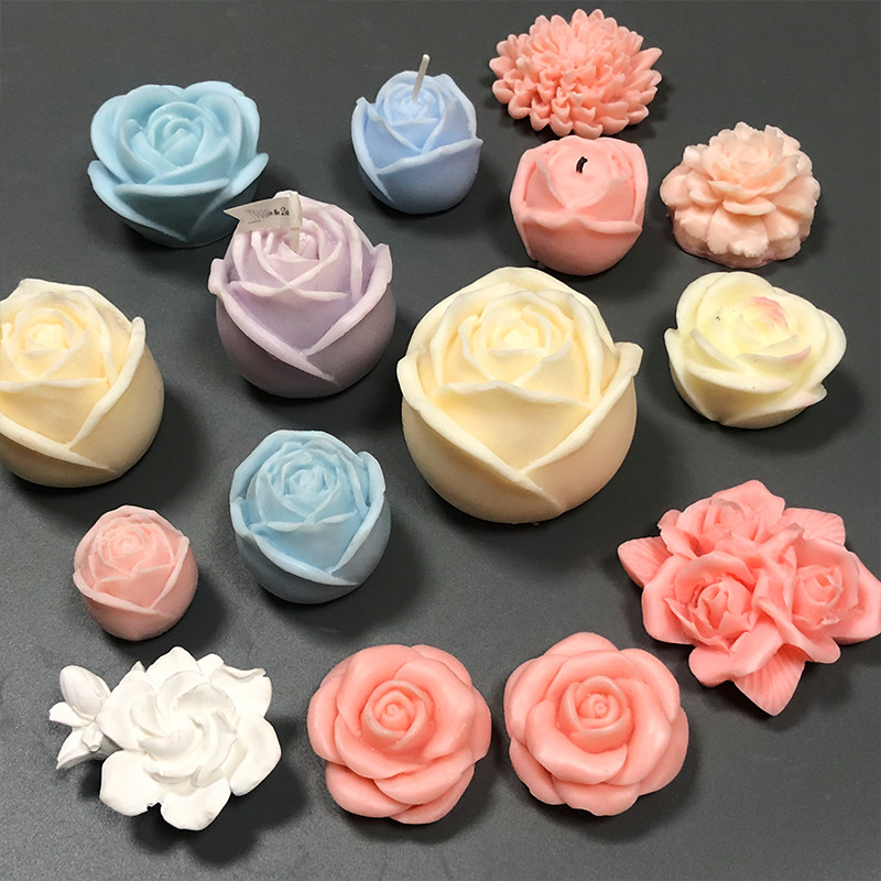 玫瑰花 梔子花香薰蠟燭石膏擺件硅膠模具diy花朵烘焙慕斯蛋糕模具