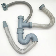 Sink double groove steel wire drain pipe, conjoined double basin drain pipe, double vegetable basin drain pipe, s-bend