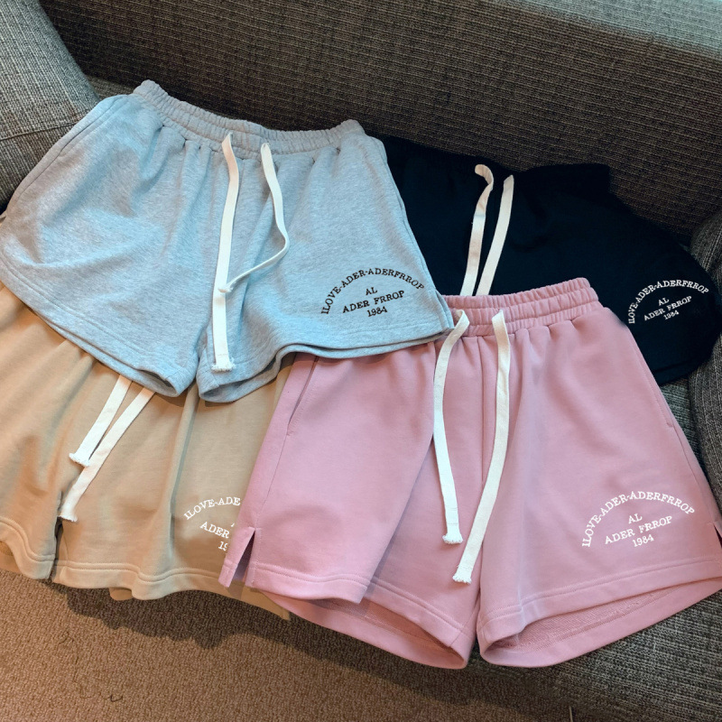 American Street Style Retro Embroidered Sports Shorts for Women, Summer Thin Casual Home Elastic Waist Hot Pants