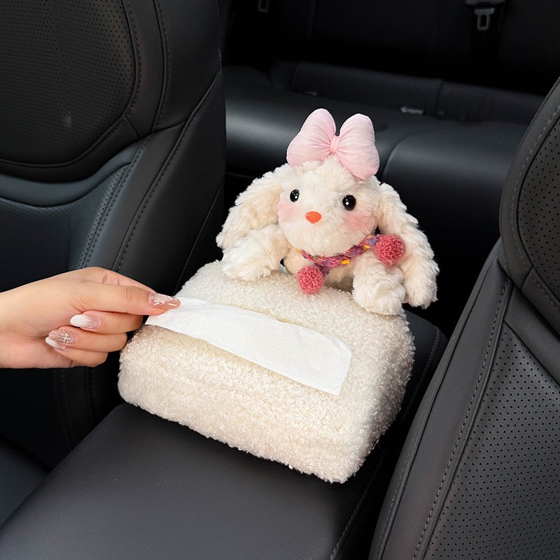 2026 New Bunny Car Armrest Box Tissue Holder, Car Interior Storage Tissue Box, Seat Tissue Bag, Cute Decoration