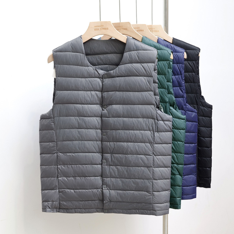 Men's new autumn and winter down vest, short style, round neck, lightweight and soft, plus-size, slim fit, warm, and stylish