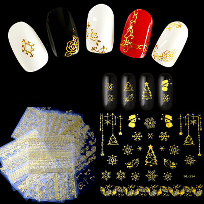 30 a pack of 3D bronzing various styles pattern nail art stickers decoration Christmas butterfly and other golden nail stickers