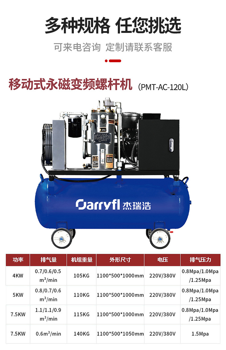 Jerry Hao Mobile Screw Air Pump Auto Repair Real Stone Paint Air Gun Spray Paint Integrated Screw Air Compressor Factory Direct Sale