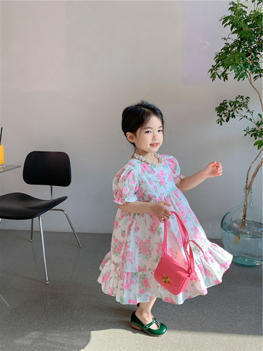 Children's flower dress summer style girls sweet lace skirt children's skirt 3-8 years old children's clothing one piece drop shipping