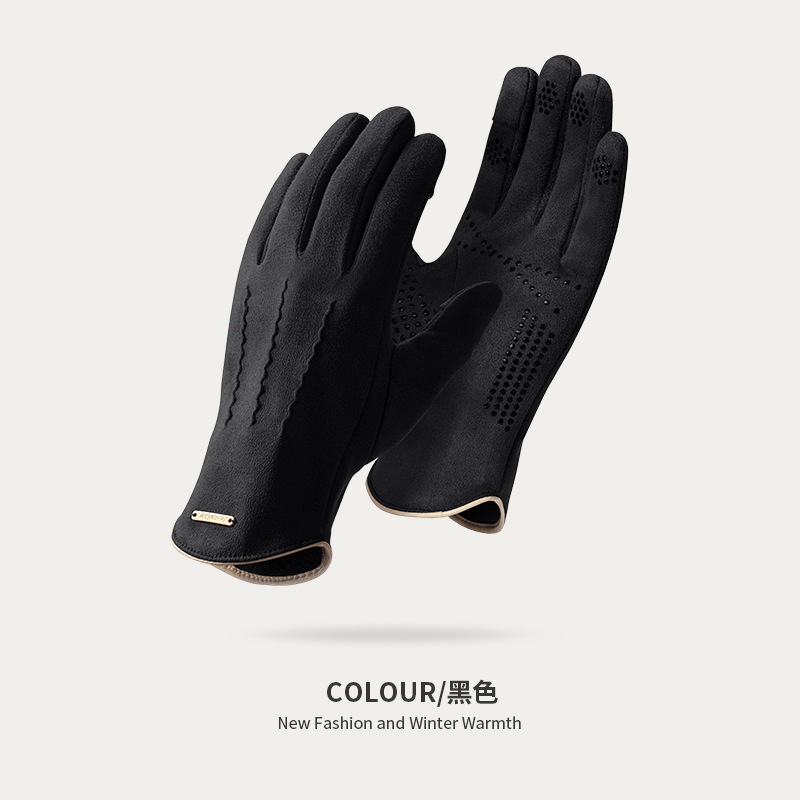 Guantes de gamuza de invierno para hombres y mujeres con forro polar cálido ciclismo Otoño e Invierno lindo pantalla táctil guantes de cuero impermeable dedo abierto