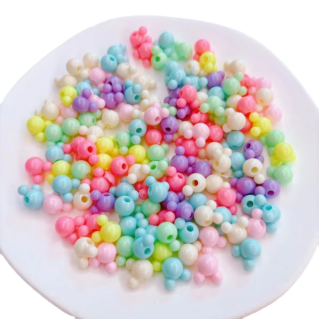 Caja de color primavera rosa caramelo corona letra acrílico agujero grande cuentas sueltas bricolaje hecho a mano collar joyería