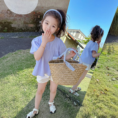 兒童襯衣夏季短袖圓領薄款娃娃衫洋氣女寶寶2024新款夏裝女童上衣