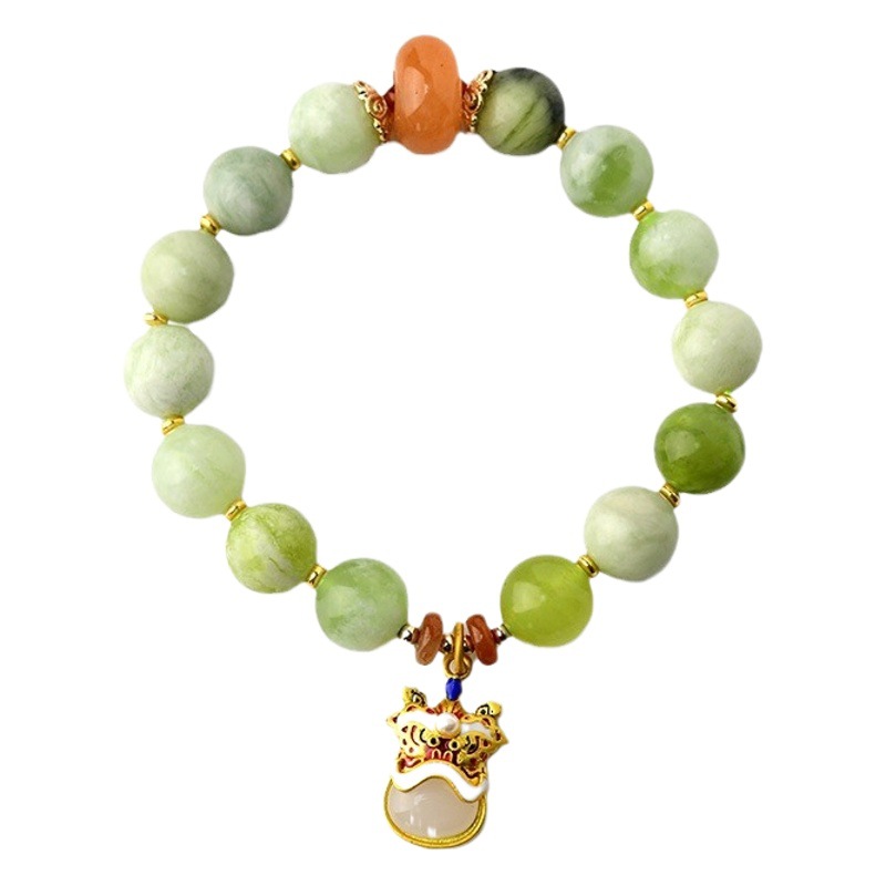 Venta al por mayor verde leche cubierta pulsera esmalte León colgante en línea popular nuevo estilo chino artístico retro diseño pulsera