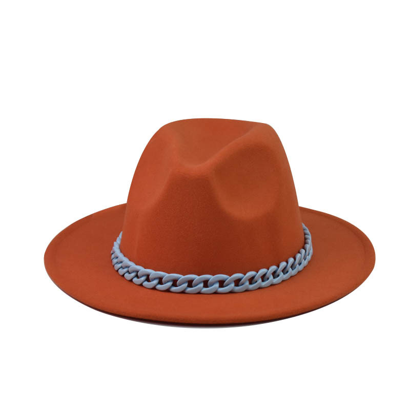 Comercio exterior transfronterizo engrosado padre-hijo Four Seasons Cadena naranja sombrero de lana cadena sombrero de fieltro de ala grande sombrero de copa plana